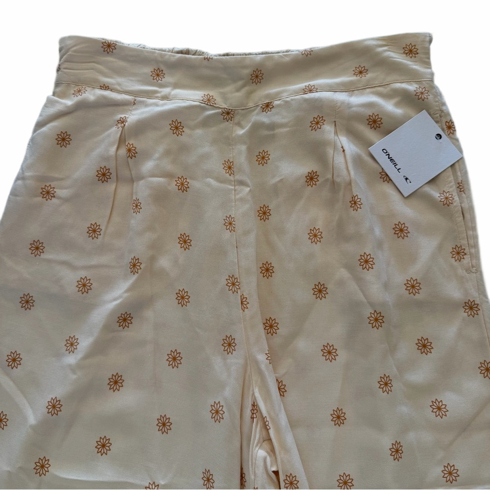 NEW O'Neill Lacey Boho Beach Lounge Wide Leg Pants Size Large Floral Cream - Picture 3 of 11
